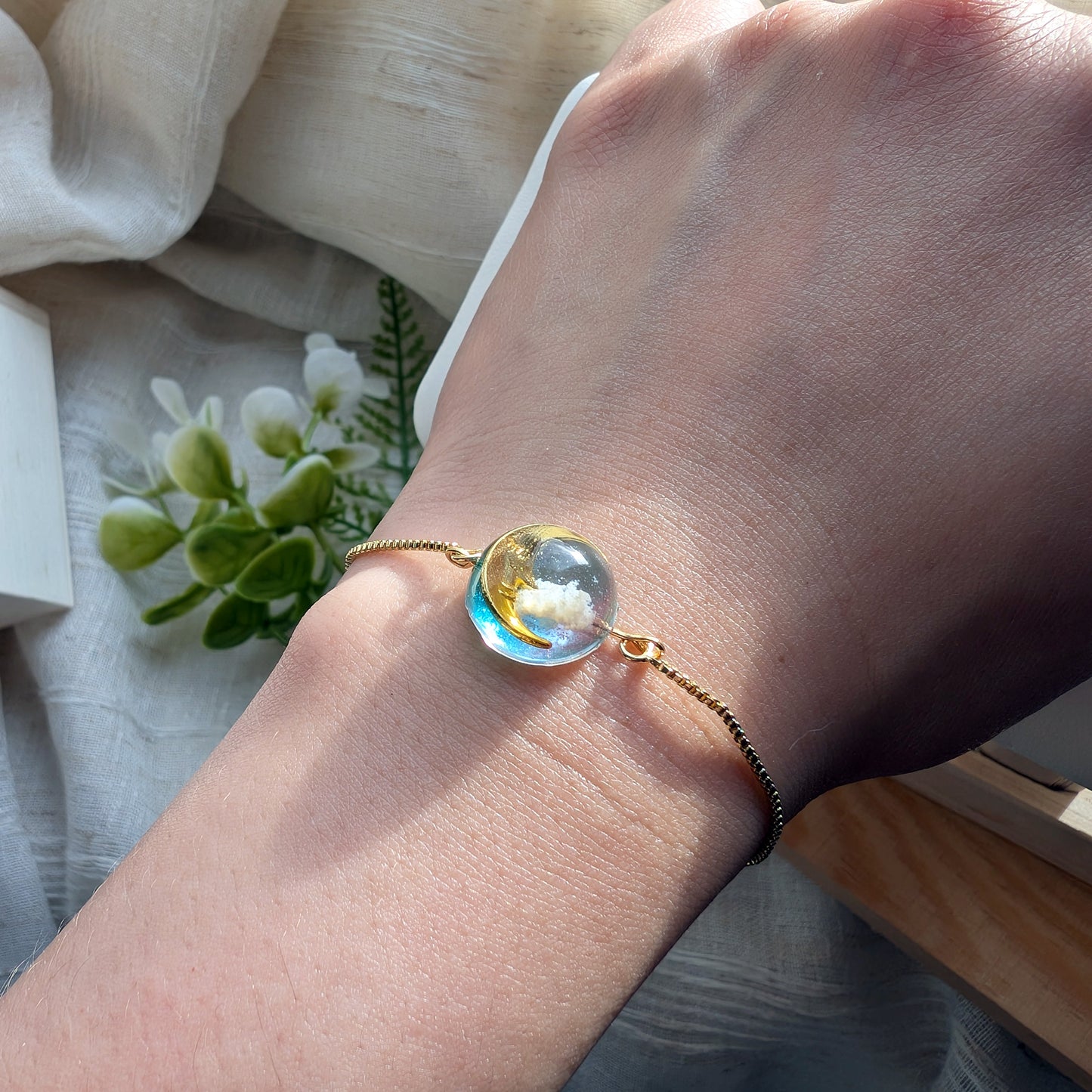 Moon & Twilight Sky Gold Plated Adjustable Bracelet | Dreamy Cloud Jewellery