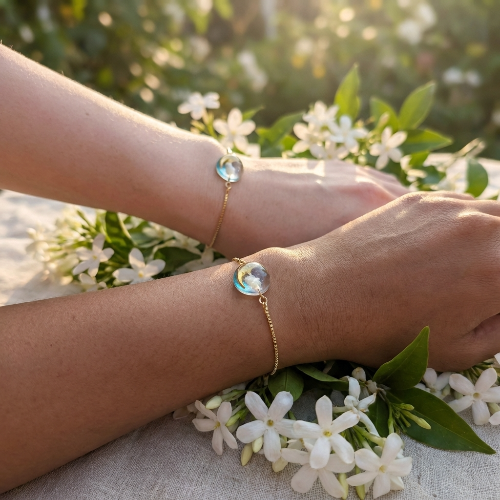Moon & Twilight Sky Gold Plated Adjustable Bracelet | Dreamy Cloud Jewellery