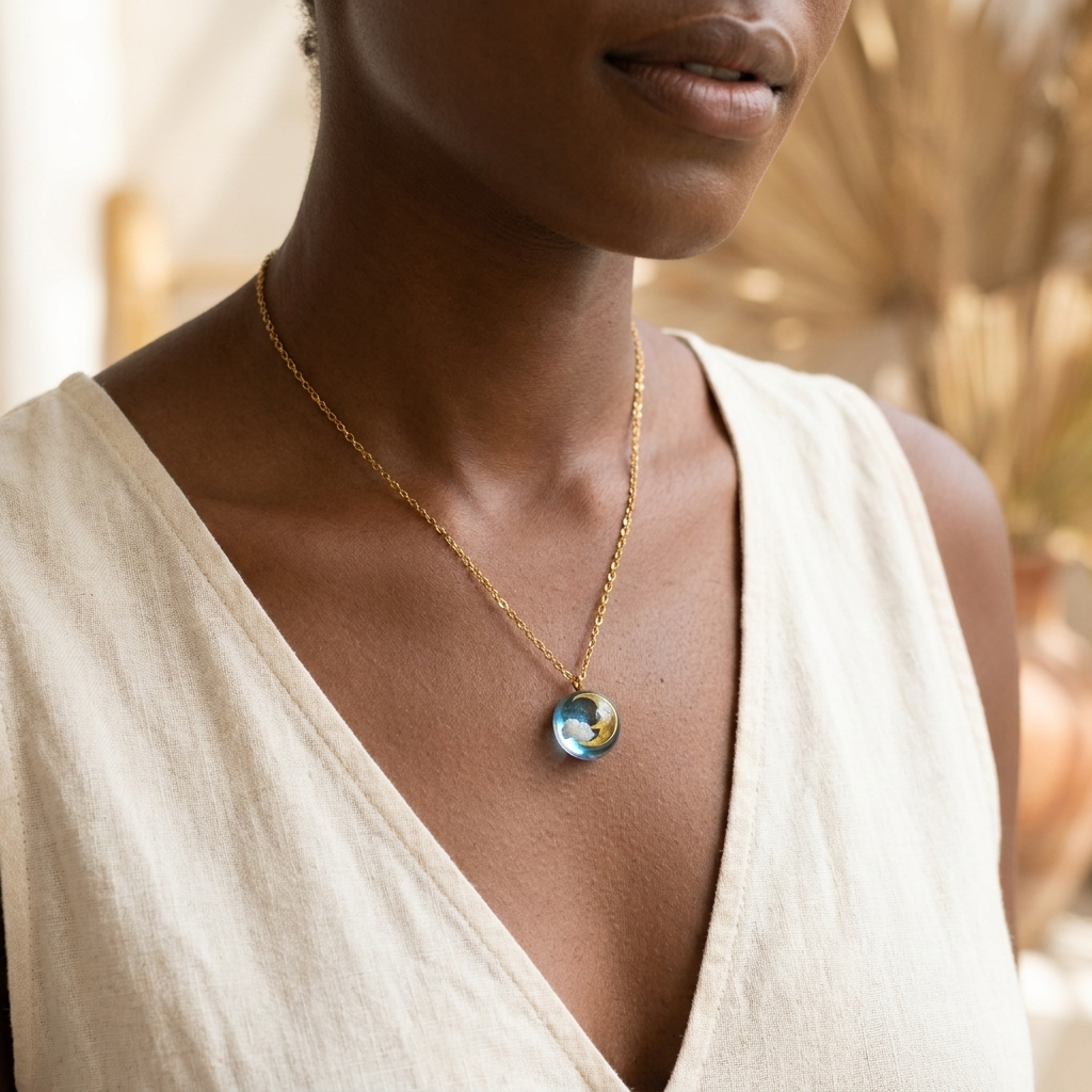 Moon & Twilight Sky Gold Plated Stainless Steel Necklace | Dreamy Cloud Jewellery