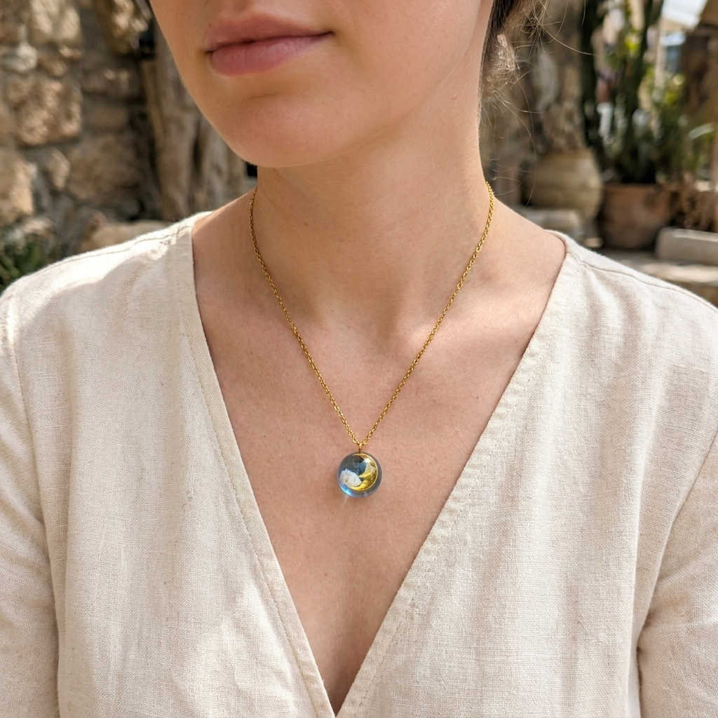 Moon & Twilight Sky Gold Plated Stainless Steel Necklace | Dreamy Cloud Jewellery