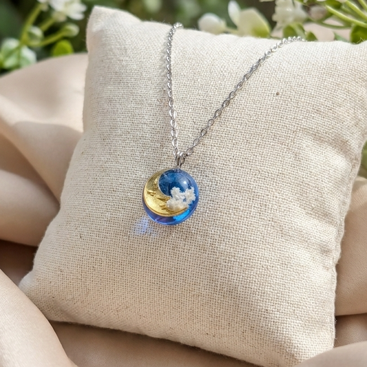 Moon & Twilight Sky Stainless Steel Necklace | Moonlit Calm