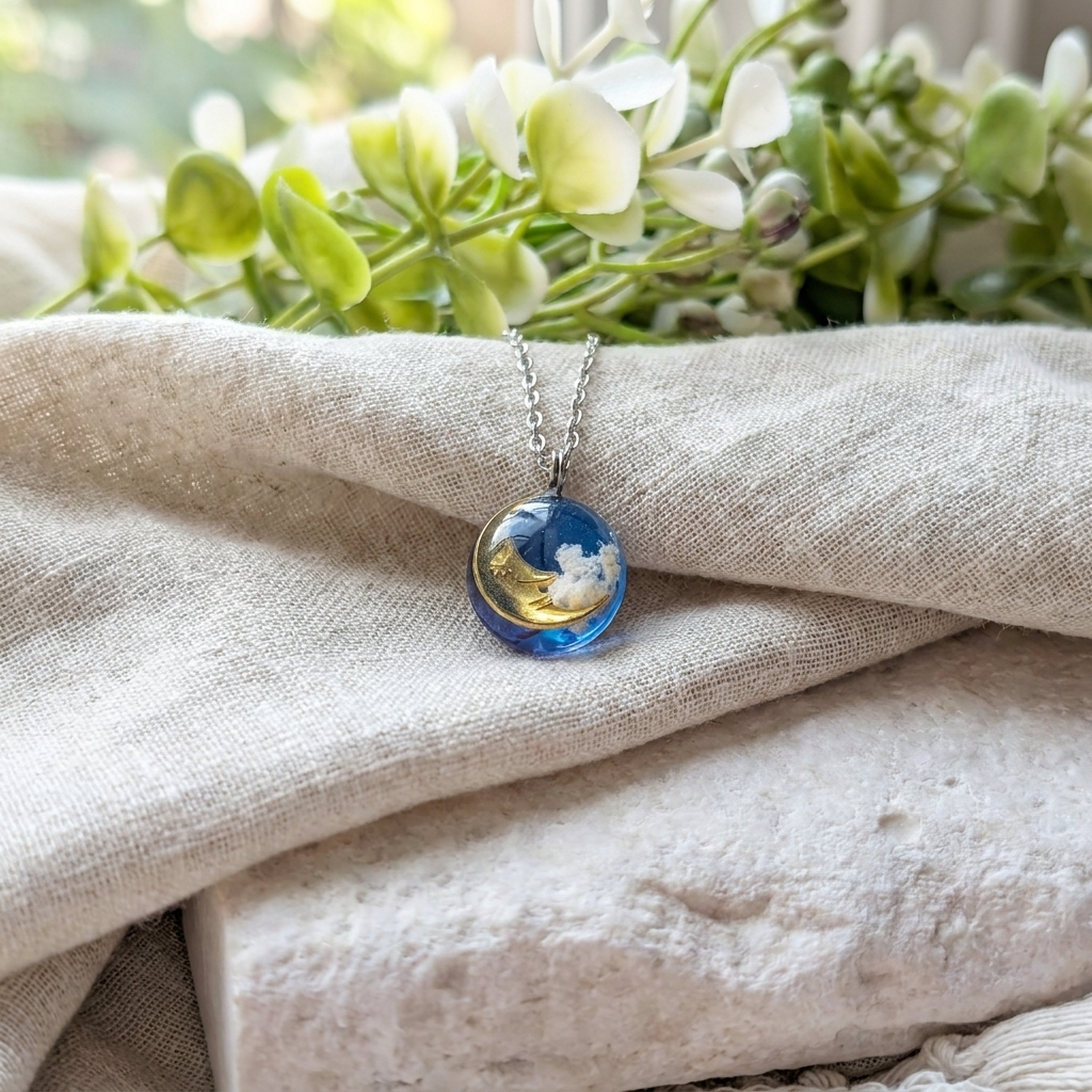 Moon & Twilight Sky Stainless Steel Necklace | Moonlit Calm