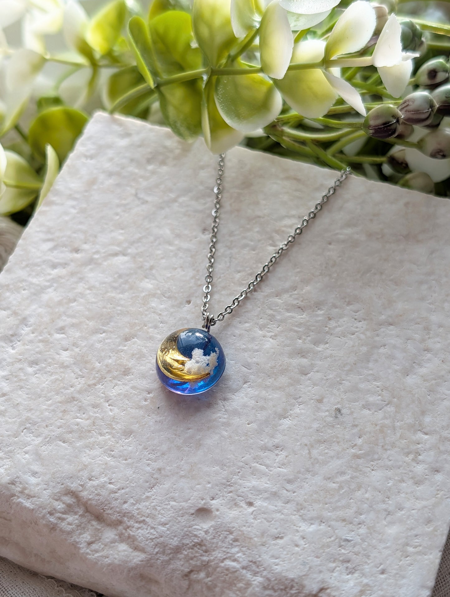 Moon & Twilight Sky Stainless Steel Necklace | Moonlit Calm