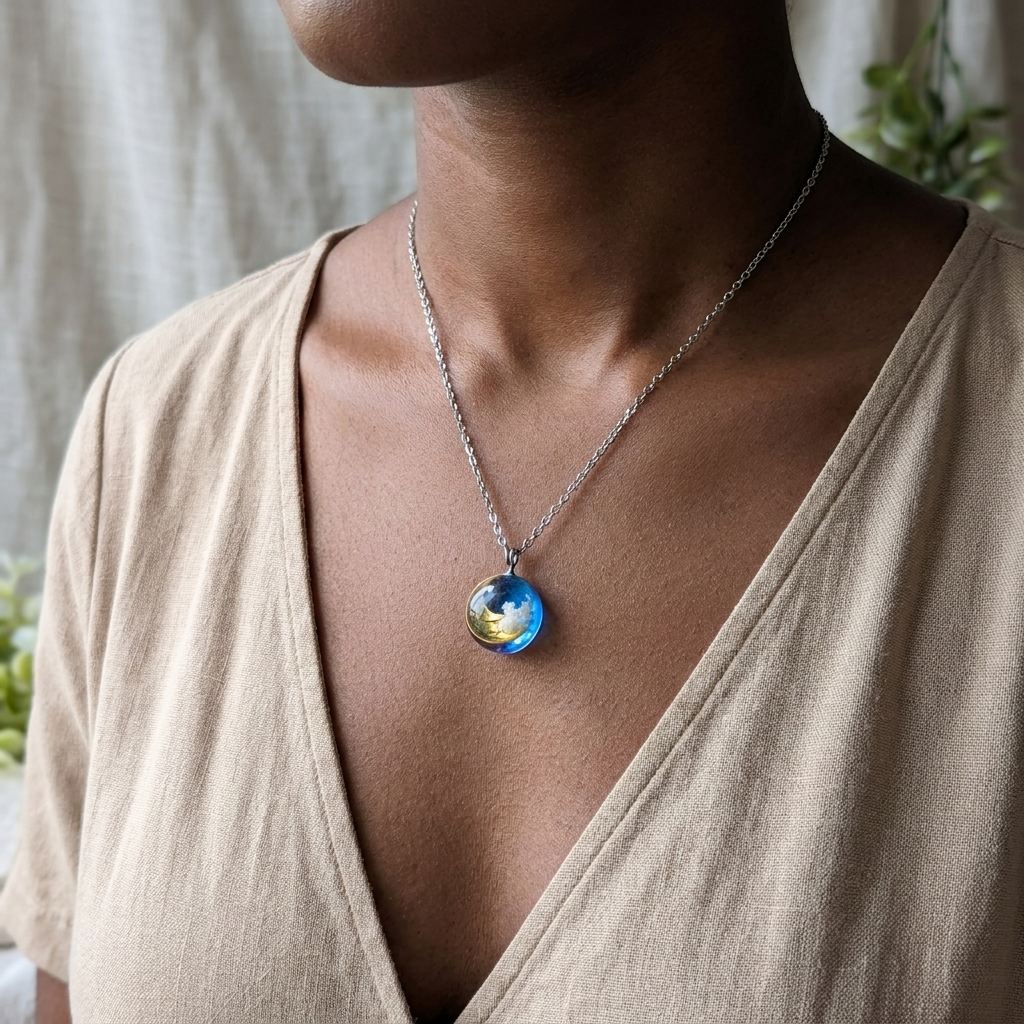 Moon & Twilight Sky Stainless Steel Necklace | Moonlit Calm