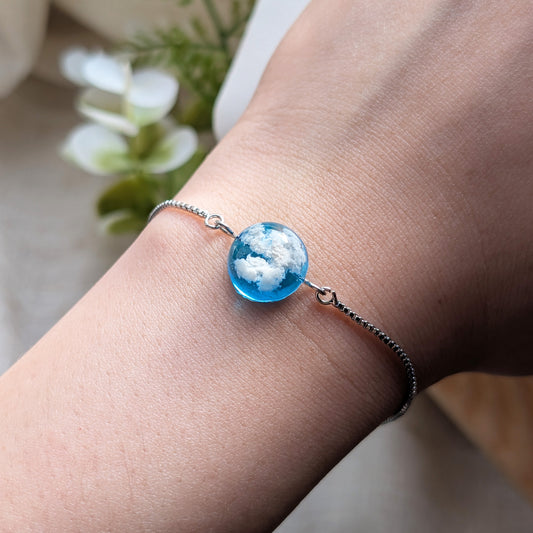 Platinum Plated Bright Blue Sky Dome Bracelet – 12mm Cloud Design