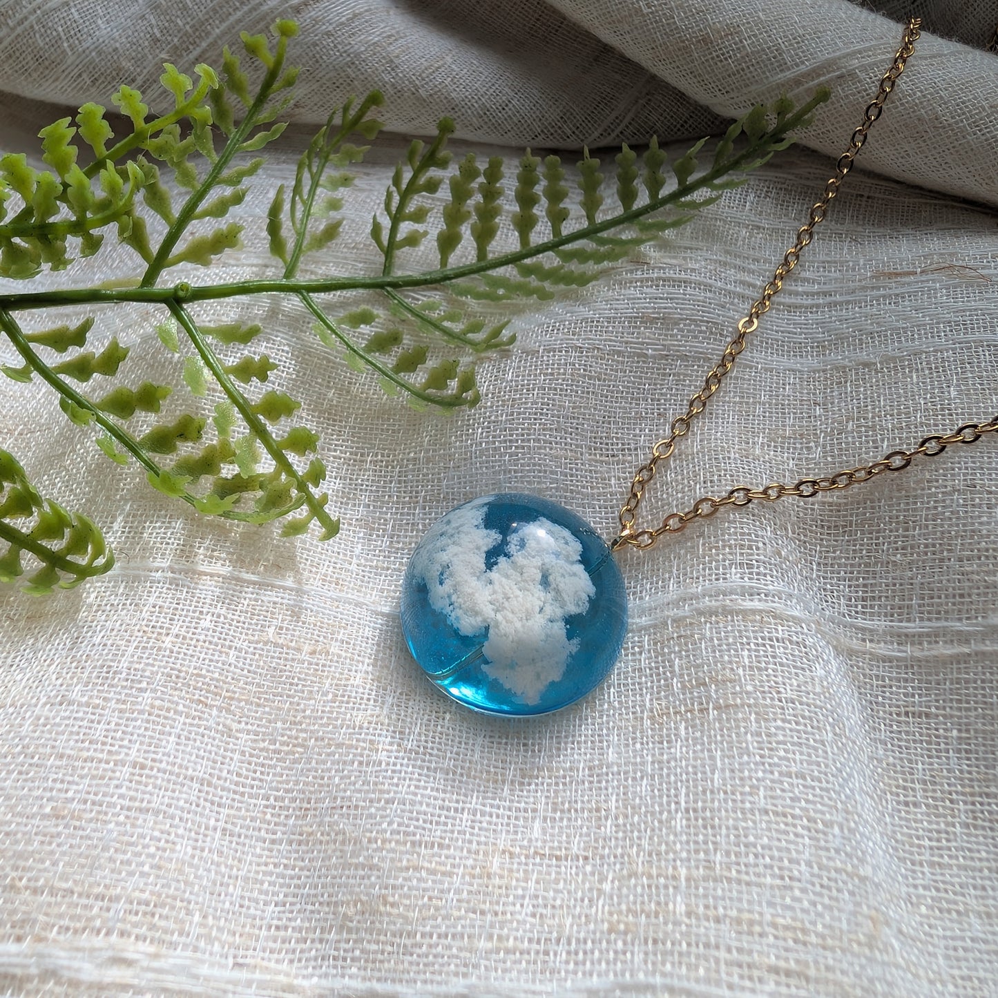 Light Blue Sky Dome Necklace | Gold Plated Stainless Steel Necklace