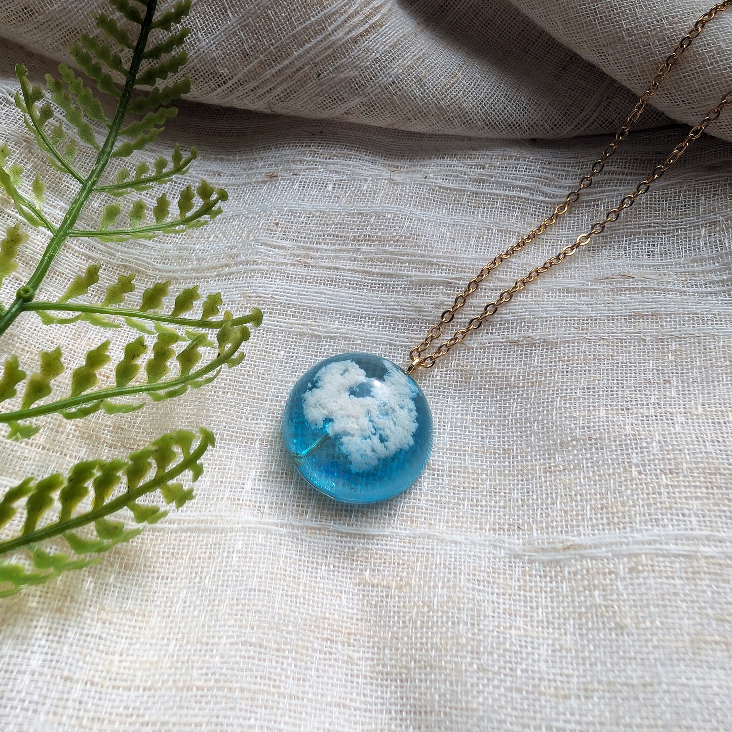 Light Blue Sky Dome Necklace | Gold Plated Stainless Steel Necklace