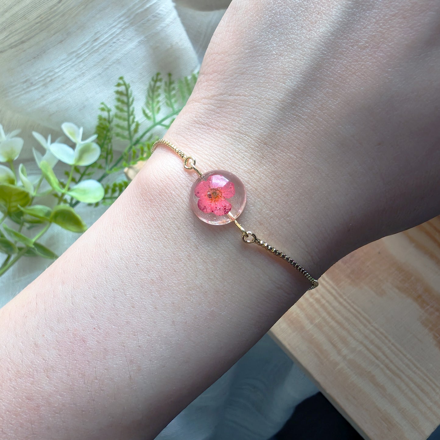 Gold Plated Red Spiraea Flower Bracelet | New Beginnings