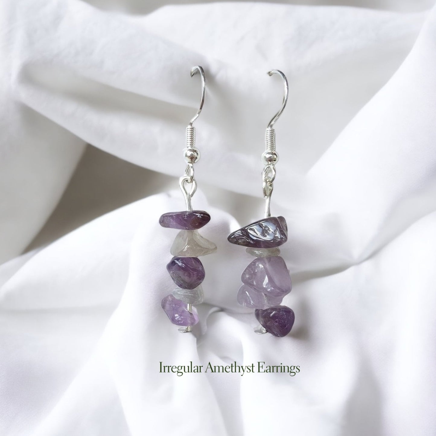 Irregular Asymmetric Semi-precious Stones Silver S925 Drop Earrings | Quartz, Rose Quartz, Aquamarine, Amethyst, Jade