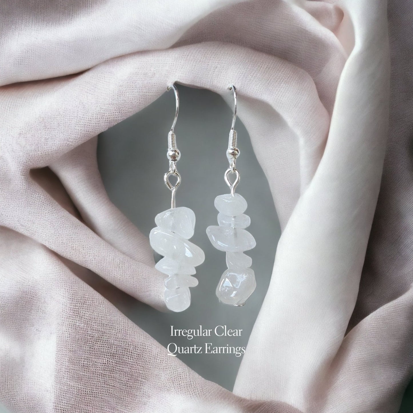 Irregular Asymmetric Semi-precious Stones Silver S925 Drop Earrings | Quartz, Rose Quartz, Aquamarine, Amethyst, Jade