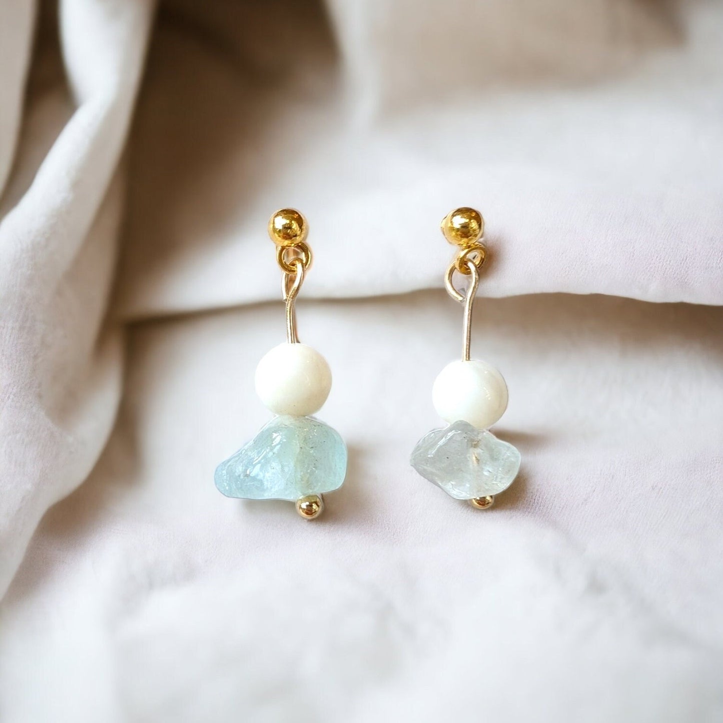 Jade and White Agate Delicate Drop Earrings - Small Dangling Earrings