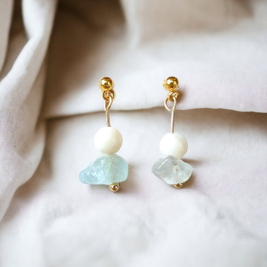 Jade and White Agate Delicate Drop Earrings - Small Dangling Earrings