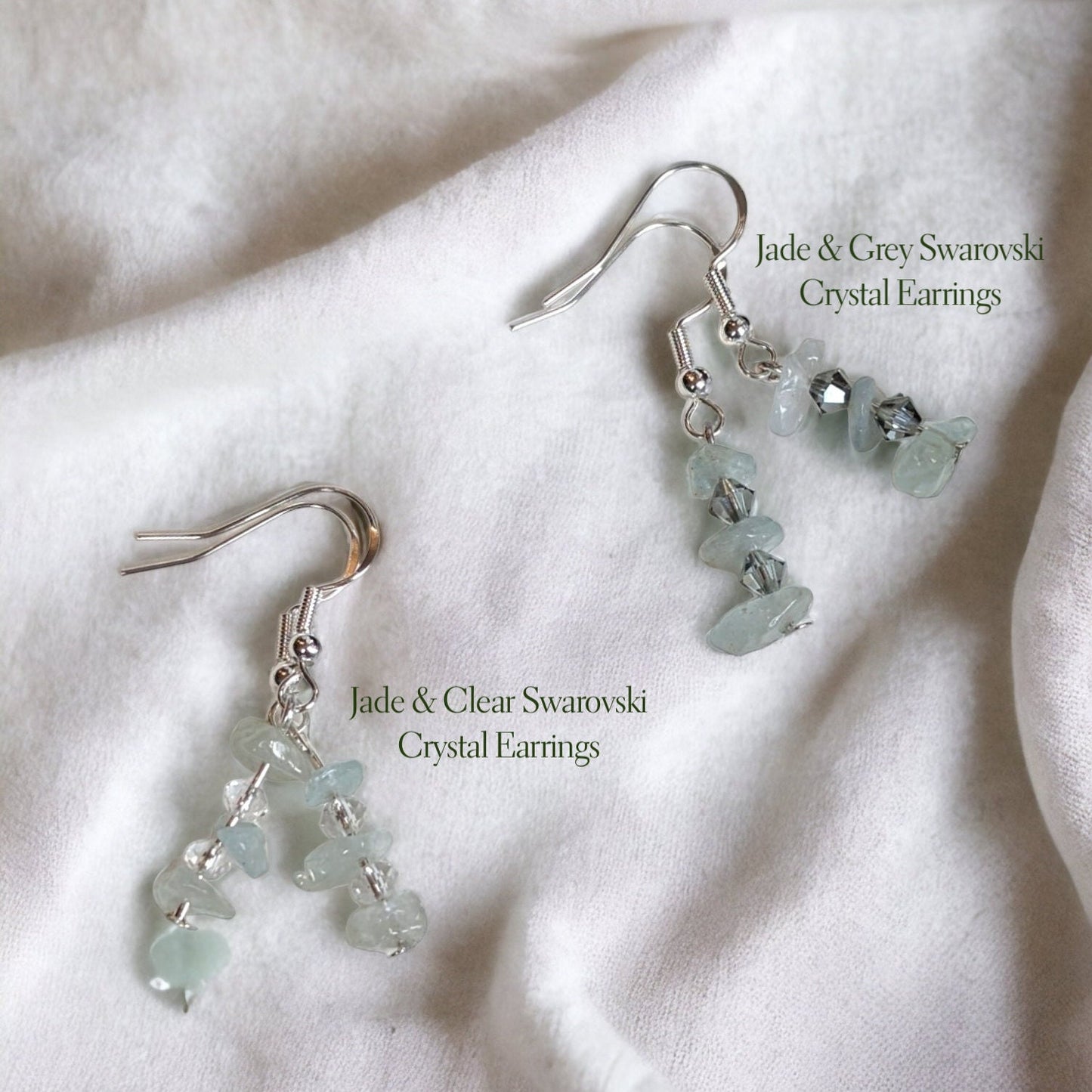 Asymmetric Irregular Jade & Crystal Glass Silver Dangling Earrings