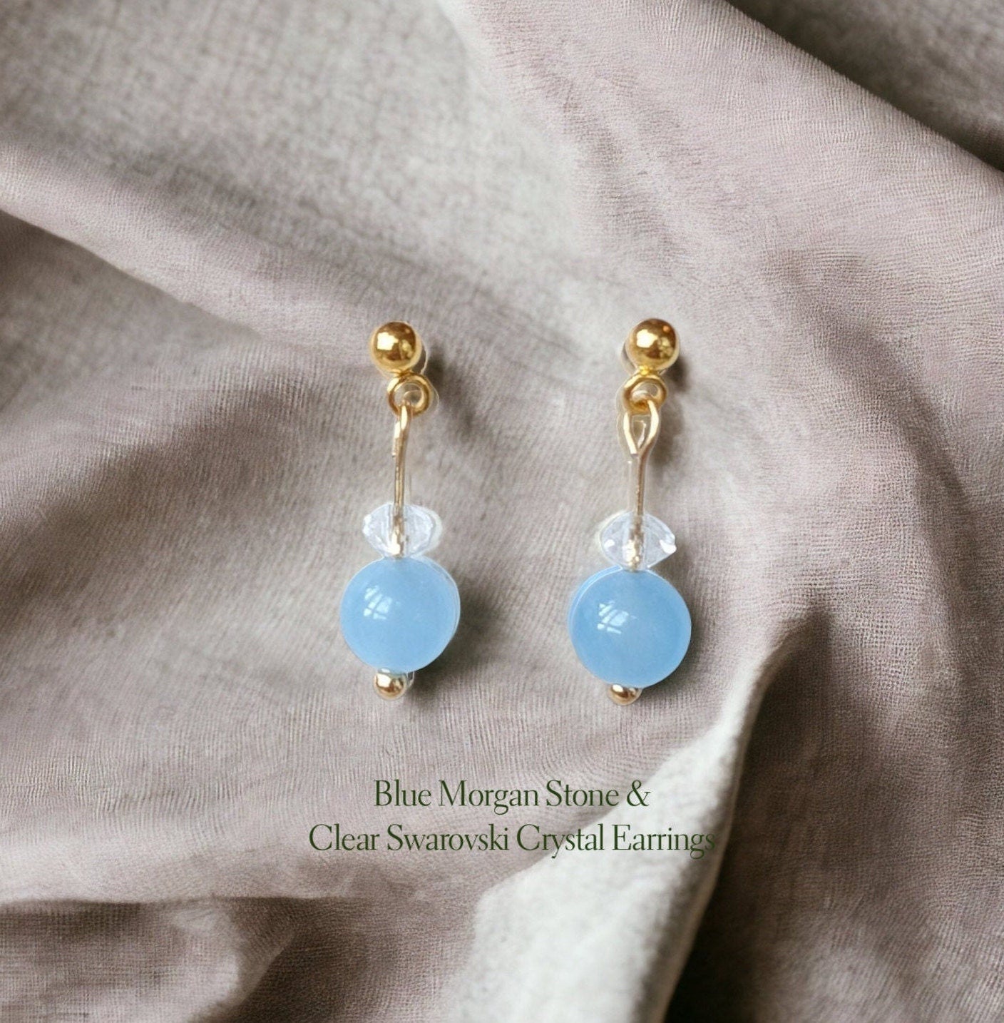 Cute & Delicate Morgan Stone with Clear Crystal Glass Drop Earrings