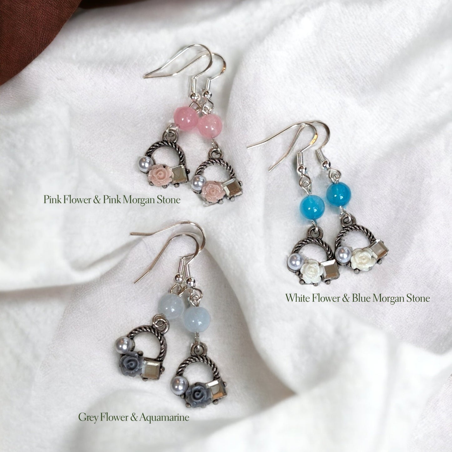 Rose Garden Handmade Drop Silver Earrings with Pearl and Flower