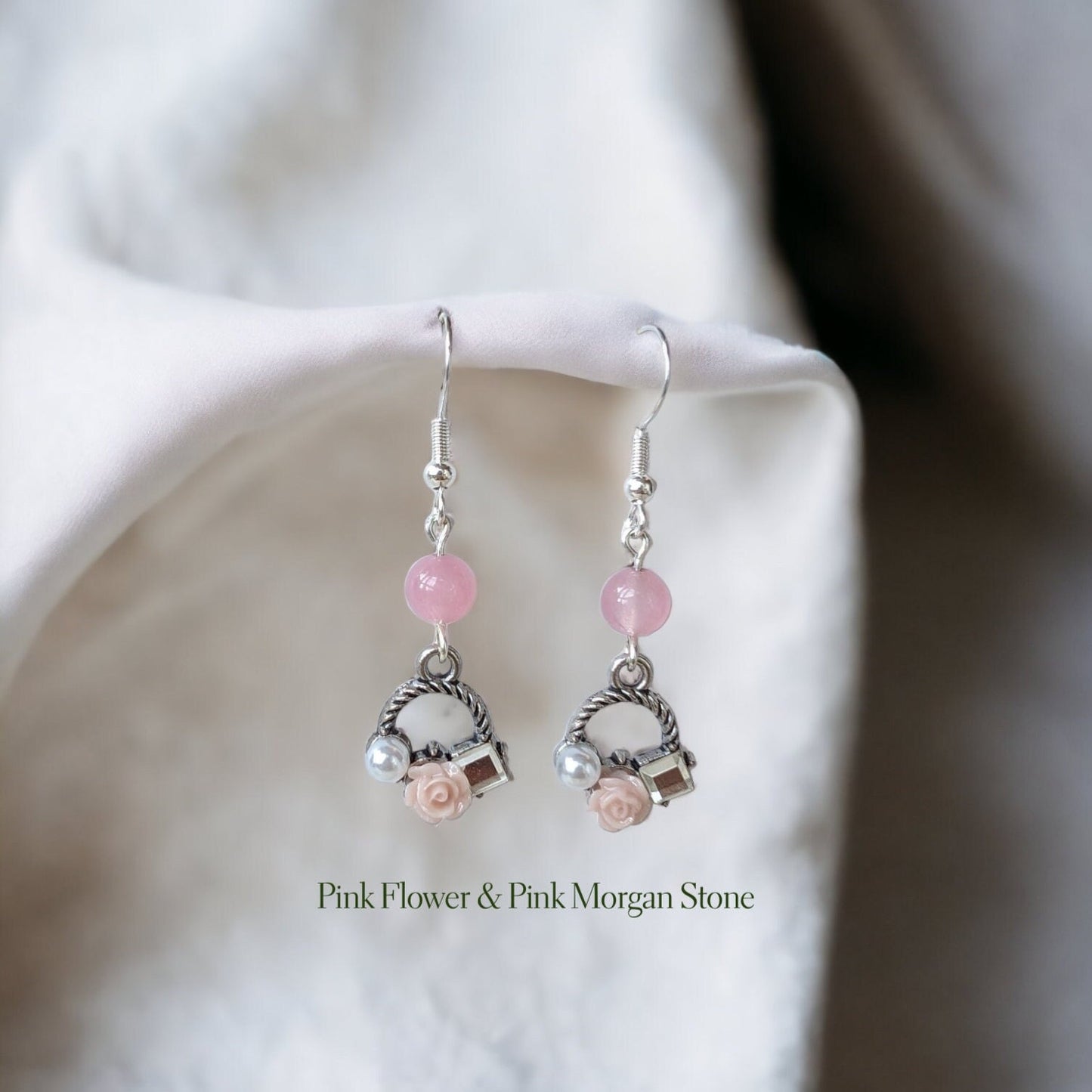 Rose Garden Handmade Drop Silver Earrings with Pearl and Flower