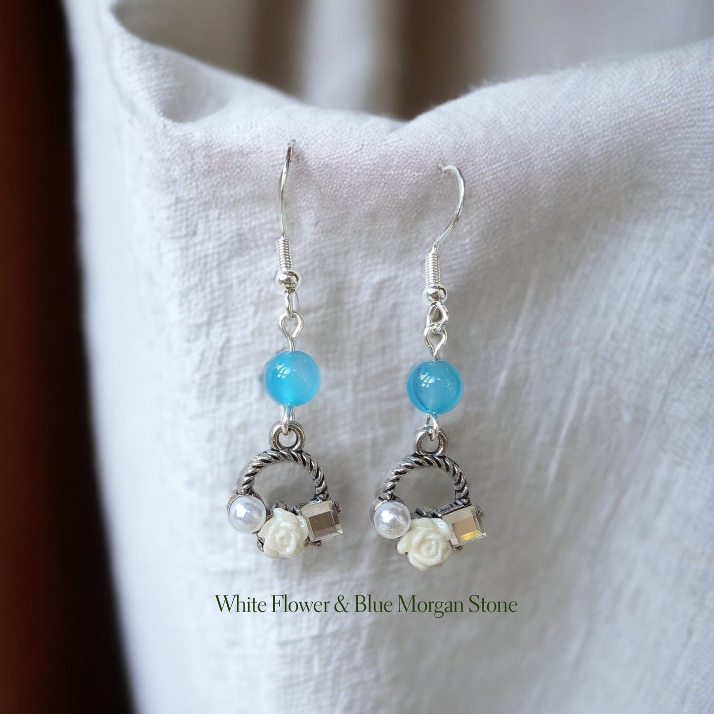 Rose Garden Handmade Drop Silver Earrings with Pearl and Flower