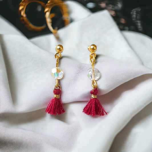 Handmade Delicate Red and Gold Tassel Christmas Party Drop Earrings