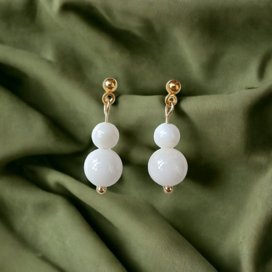 Delicate White Jade & White Agate Drop Earrings | Handmade Gold & Silver-Plated Earrings for Sensitive Ears